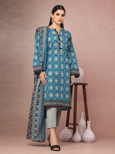 Ace Women's A-W1PWK22-429A Unstitched Blue And Black Printed Khaddar 1 Piece