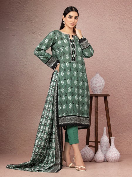 Ace Women's A-WSDWK22-413A Unstitched Green Printed Khaddar 2 Piece