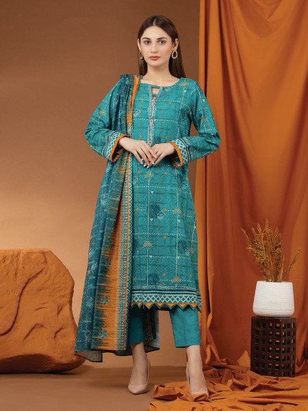 Ace Women's A-WSDWK22-425A Unstitched Teal Printed Khaddar 2 Piece