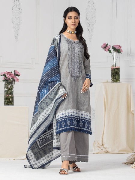 Ace Women's Zerq A-WU3P23-22754 Unstitched Light Grey Embroidered Lawn 3 Piece