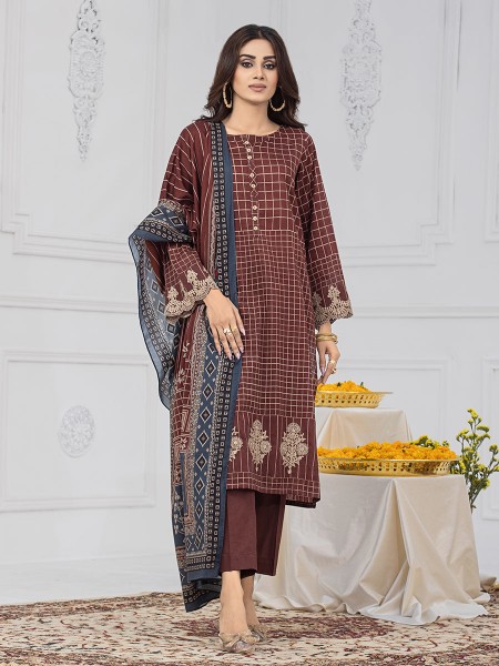 Ace Women's Zerq A-WU3P23-22756 Unstitched Brown Embroidered Lawn 3 Piece