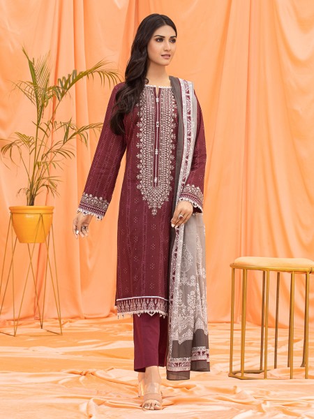 Ace Women's Zerq A-WU3P23-22759 Unstitched Maroon Embroidered Lawn 3 Piece