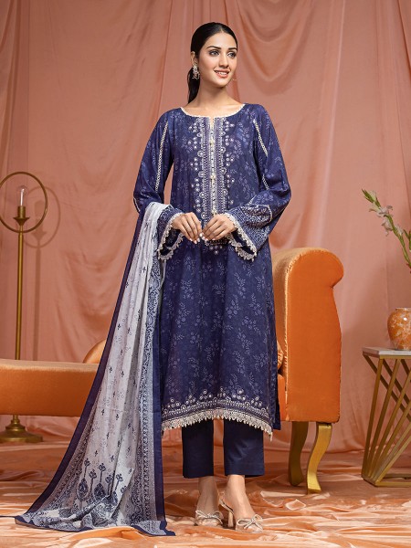 Ace Women's Zerq A-WU3P23-22761 Unstitched Navy Blue Embroidered Lawn 3 Piece