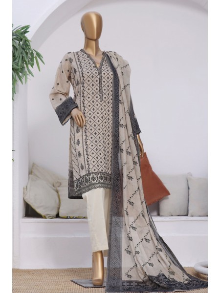 Bin Saeed Stitched 3 Piece Embroidered Lawn Collection'2023-SMLF-070-Skin