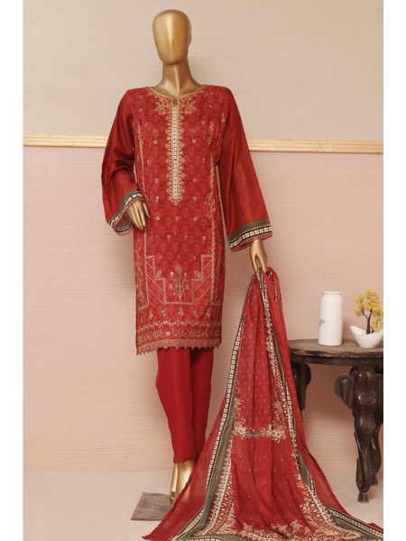 Bin Saeed Stitched 3 Piece Embroidered Summer Lawn Collection'2023-D-02-Red