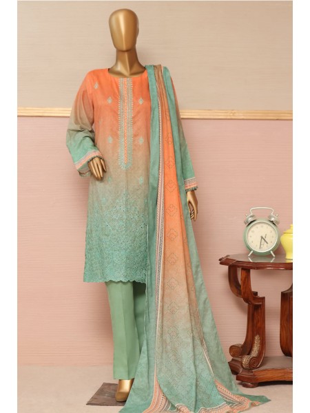 Bin Saeed Stitched 3 Piece Embroidered Summer Lawn Collection'2023-D-06-Mint Green