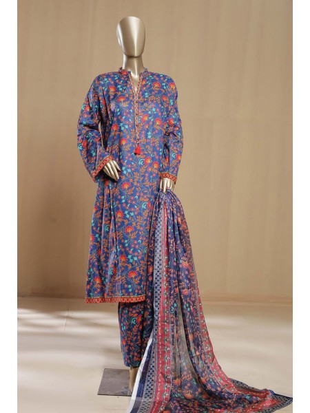 Bin Saeed Stitched 3 Piece Khalidars Frock Collection'2023-K-16-Blue