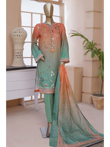 Bin Saeed Stitched 3 Piece Printed Summer Lawn Collection'2023-D-09-Green