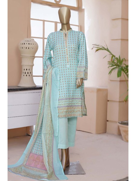 Bin Saeed Stitched 3 Piece Printed Summer Lawn Collection'2023-D-13-Ferozi