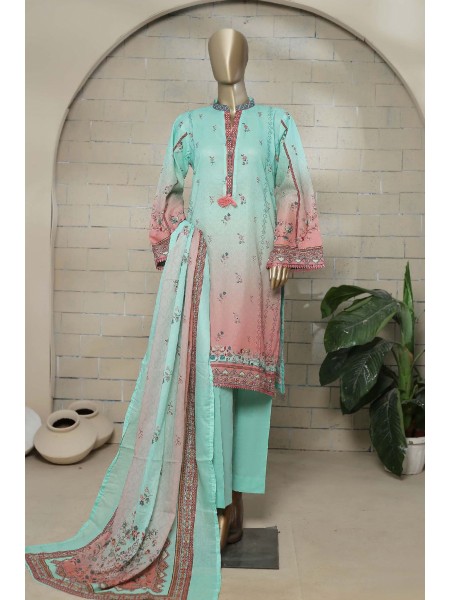 Bin Saeed Stitched 3 Piece Printed Summer Lawn Collection'2023-D-15-Ferozi