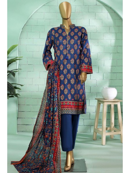 Bin Saeed Stitched 3 Piece Printed Summer Lawn Vol-02 Collection'2023-SMLF-112-Blue
