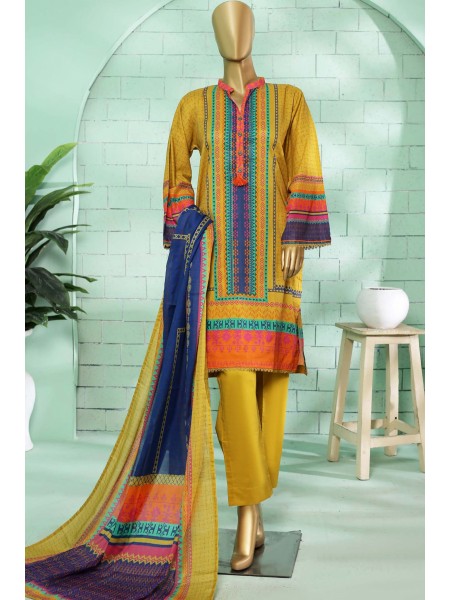 Bin Saeed Stitched 3 Piece Printed Summer Lawn Vol-02 Collection'2023-SMLF-119-Yellow