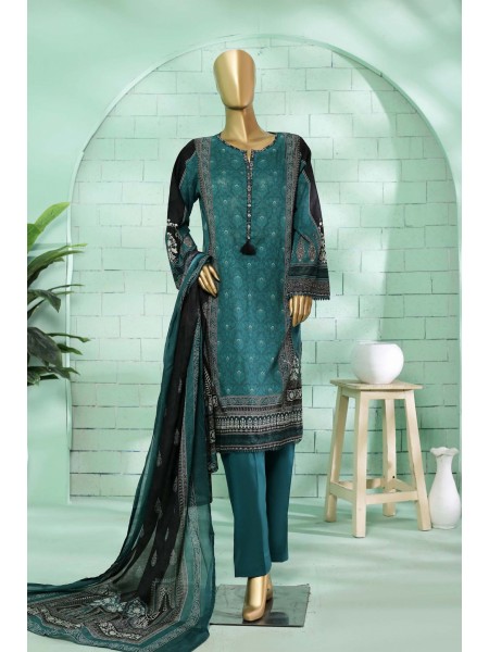 Bin Saeed Stitched 3 Piece Printed Summer Lawn Vol-02 Collection'2023-SMLF-120-Green