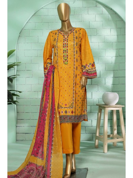 Bin Saeed Stitched 3 Piece Printed Summer Lawn Vol-02 Collection'2023-SMLF-123-Yellow