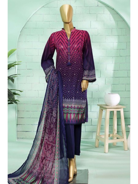 Bin Saeed Stitched 3 Piece Printed Summer Lawn Vol-02 Collection'2023-SMLF-124-Purple