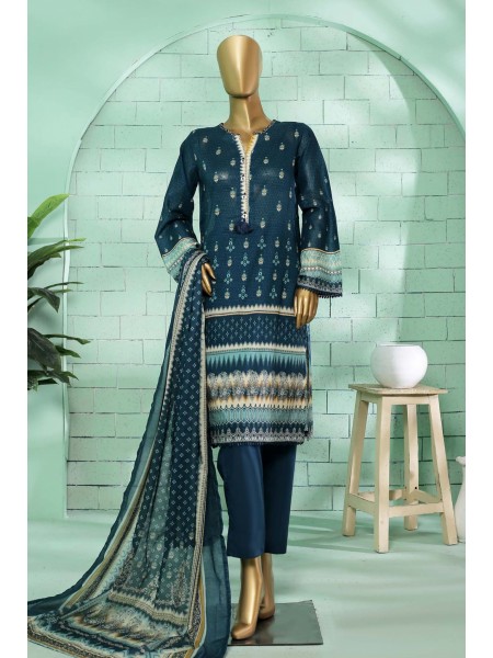 Bin Saeed Stitched 3 Piece Printed Summer Lawn Vol-02 Collection'2023-SMLF-133-Blue