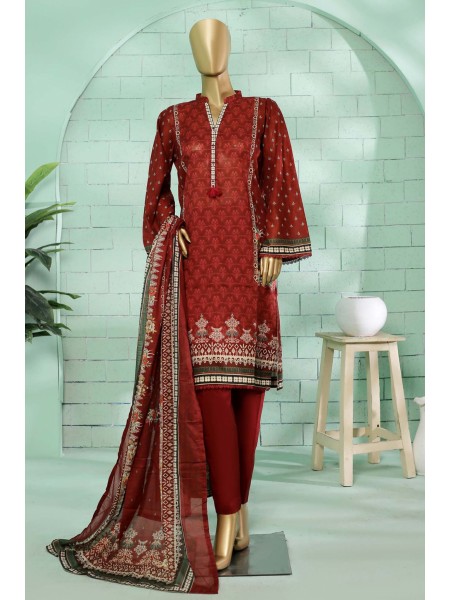 Bin Saeed Stitched 3 Piece Printed Summer Lawn Vol-02 Collection'2023-SMLF-135-Maroon