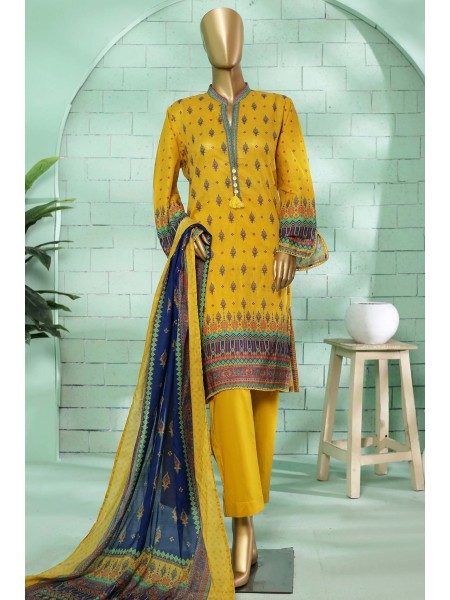 Bin Saeed Stitched 3 Piece Printed Summer Lawn Vol-02 Collection'2023-SMLF-136-Yellow