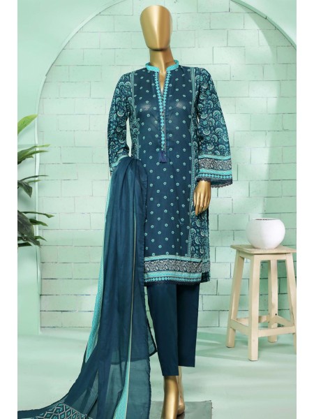 Bin Saeed Stitched 3 Piece Printed Summer Lawn Vol-02 Collection'2023-SMLF-206-Blue