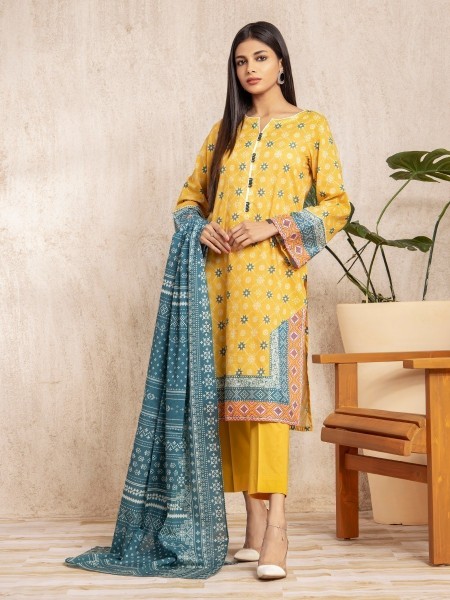 Edenrobe Women Unstitched Allure Lawn - EWU22A1-23070SD Unstitched Yellow Printed Lawn 2 Piece