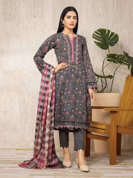 Edenrobe Women Unstitched Allure Lawn - EWU22A1-23418S Unstitched Dark Grey Printed Lawn 1 Piece