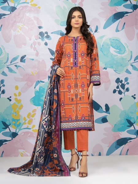 Edenrobe Women Unstitched Allure Lawn - EWU22A1-23453S Unstitched Orange Printed Lawn 1 Piece