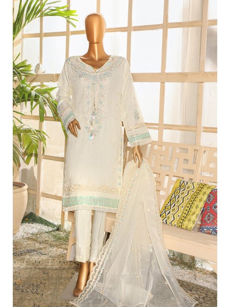 Hz Stitched 3 Piece Embroidered Organza Collection'2023-H-108-Silver
