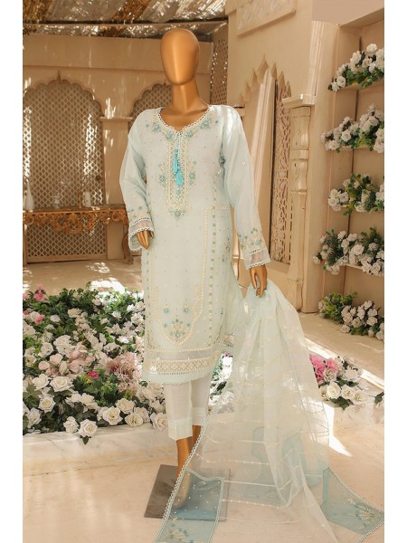 Hz Stitched 3 Piece Embroidered Organza Collection'2023-H-123-Aqua