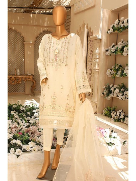 Hz Stitched 3 Piece Embroidered Organza Collection'2023-H-124-Lemon