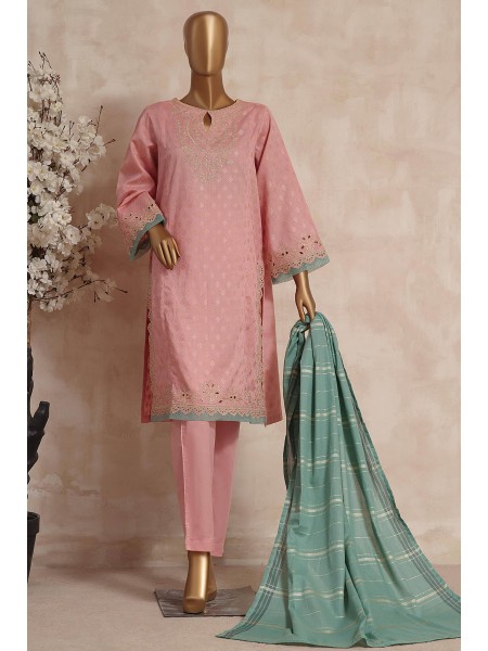 Bin Saeed Stitched 3 Piece Embroidered Jacquard Lawn Collection'2023-BNS-007-T.Pink