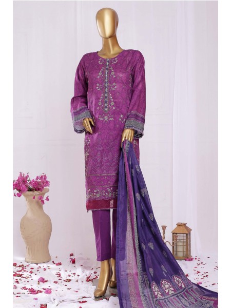 Bin Saeed Stitched 3 Piece Embroidered Lawn Collection'2023-SMLF-0117-Purple