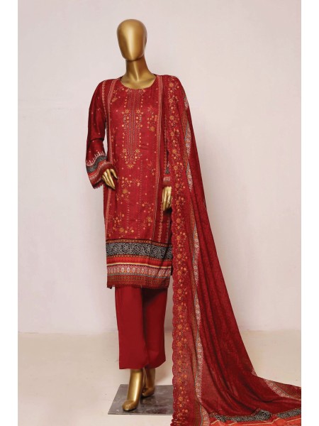 Bin Saeed Stitched 3 Piece Embroidered Lawn Collection'2023-SMLF-0208-Maroon