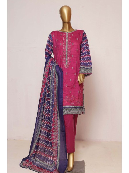 Bin Saeed Stitched 3 Piece Embroidered Lawn Collection'2023-SMLF-0218-Purple
