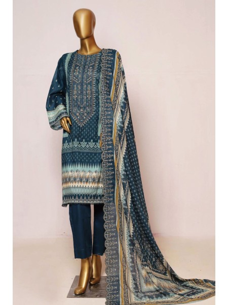Bin Saeed Stitched 3 Piece Embroidered Lawn Collection'2023-SMLF-133-Blue