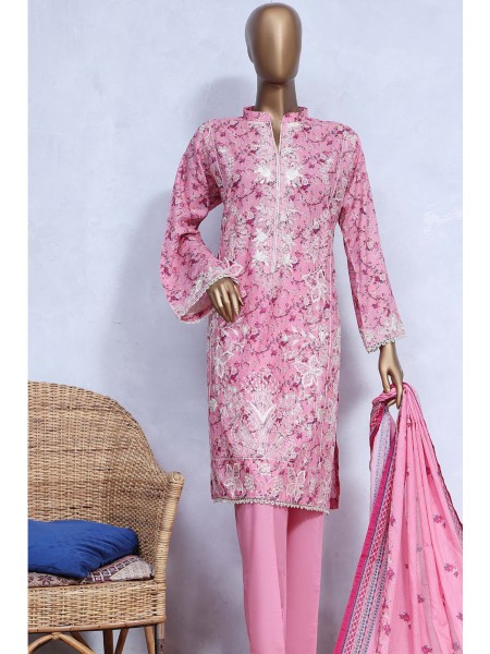Chand Bagh by Bin Saeed Stitched 3 Piece Emb Lawn Vol-02 Collection'2023-SMLF-0485-Pink