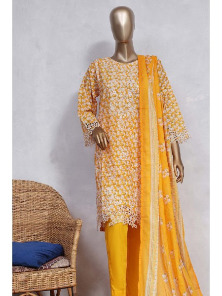 Chand Bagh by Bin Saeed Stitched 3 Piece Emb Lawn Vol-02 Collection'2023-SMLF-0499-Yellow