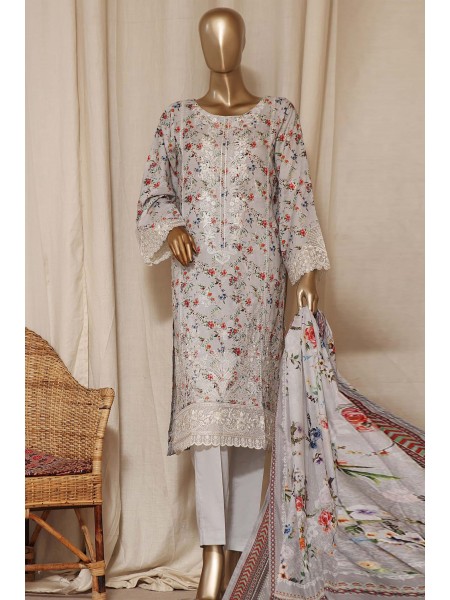 Chand Bagh by Bin Saeed Stitched 3 Piece Emb Lawn Vol-02 Collection'2023-SMLF-0506-Grey