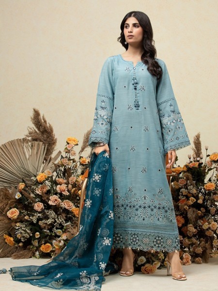 Edenrobe Women's Singhaar collection EWU23V16-26667 Unstitched Light Blue Embroidered Raw Silk 3 Piece