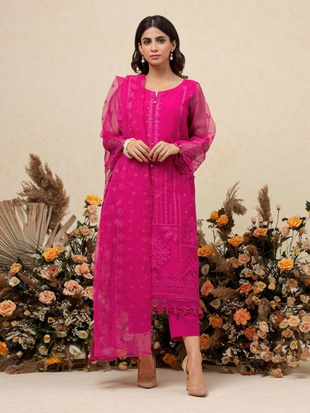 Edenrobe Women's Singhaar collection EWU23V4-26647 Unstitched Pink Embroidered Organza 3 Piece