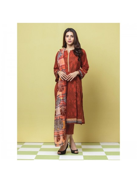Edenrobe EWU23A1-26070 Unstitched Rust Printed Lawn 3 Piece