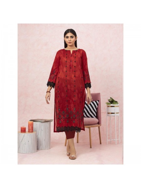 EWU22V1-26511 Unstitched Red Embroidered Lawn 2 Piece