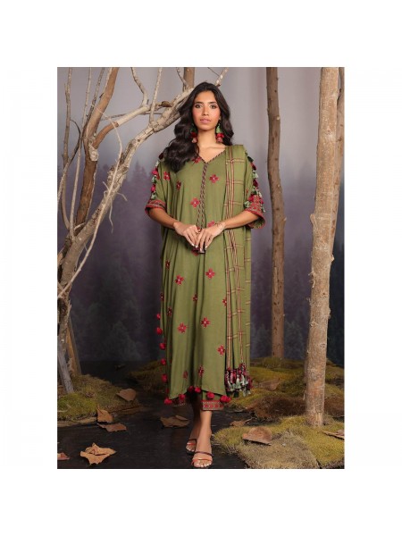 Alkaram Studio Unstitched 3 Piece Embroidered Twill Viscose Suit With Shawl FW-05-23-Green
