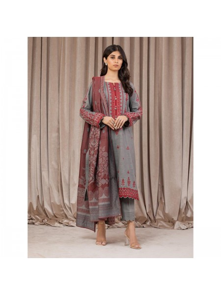 Edenrobe Grey Embroidered Marina 3 Piece Unstitched Suit for Women - EWU22V14-25056
