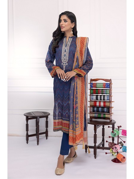 LSM 03 piece Unstitched Embroidered Lawn With Fancy Zari Dupatta LG-EA-0427