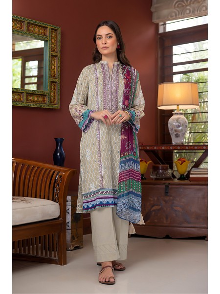 LSM 03 piece Unstitched Embroidered Lawn with Printed Chiffon Dupatta LG-EA-0445