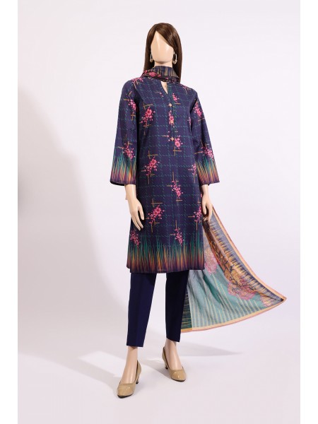 Saya Printed Unstitched Fabric Lawn 2 Piece Shirt -Dupatta For Woman and Girls - Navy Blue - Design Code: WU2P-3122