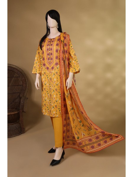 Saya Unstitched 2 Piece Printed Lawn - Color: Yellow - Design code: WU2P-3011