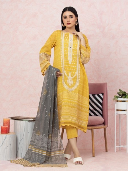 Edenrobe Yellow Embroidered Lawn 3 Piece Unstitched - EWU22V1-26548