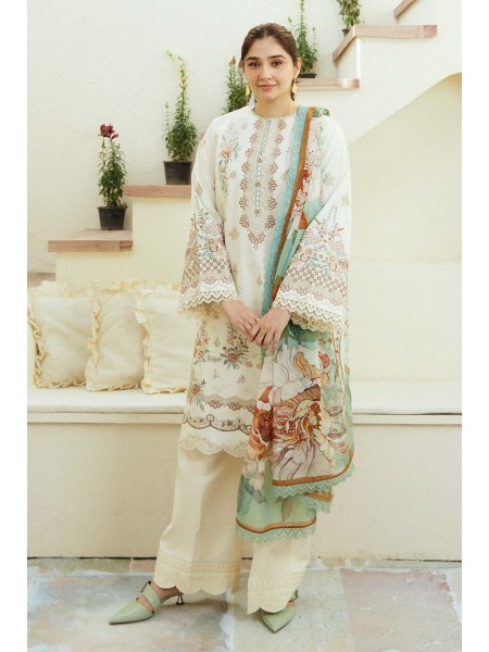 Zara Shahjahan Coco Lawn Eid '24 3 Piece Unstitched Suit for Women - IVORY-D10