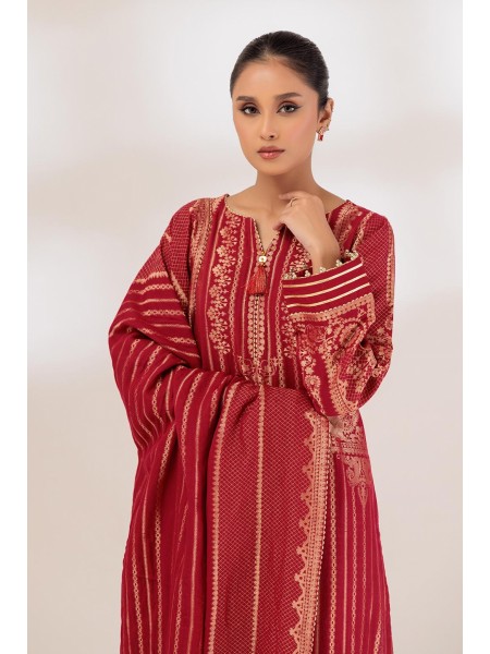 Bonanza Satrangi Mid SummerUnstitched 3 Piece Suit - Colour: Red - Fabric: Jacquard - Designcode: HBN233P42 - Collection: Summer Lawn 24